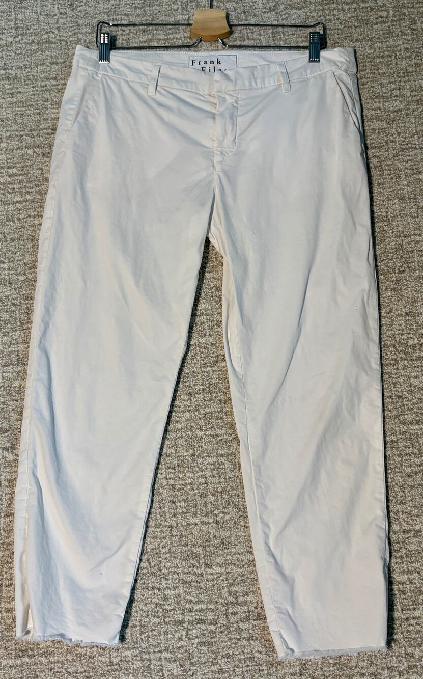 FRANK & EILEEN Wicklow Ankle Crop Pants Raw Hem Zip Fly White Size 12